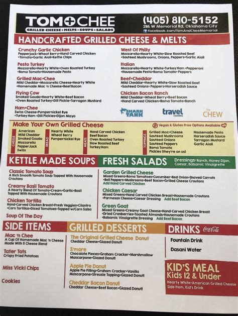 Menu At Tom And Chee Restaurant Oklahoma City W Memorial Rd