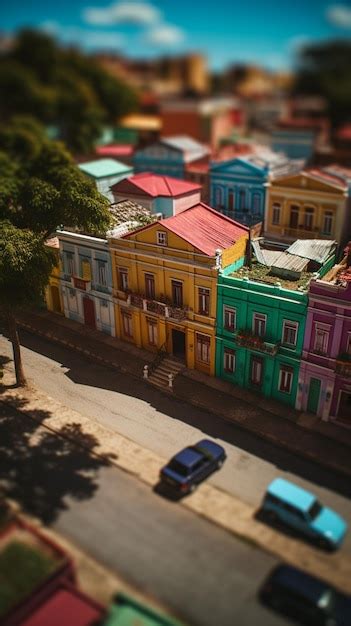 Se ve un edificio colorido con un techo rojo en un pequeño pueblo