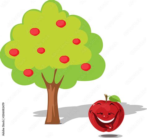 Apple Falling From Tree Flat Design Illustration Vector Cartoon