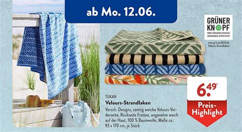 Tukan Velours strandlaken Angebot bei ALDI SÜD 1Prospekte de