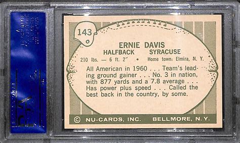 Lot Detail Nu Card Ernie Davis Rookie Card Graded Psa Mint