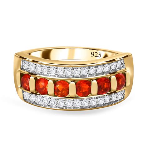 Salamanca Feueropal weißer Zirkon Ring 925 Silber vergoldet Größe 20