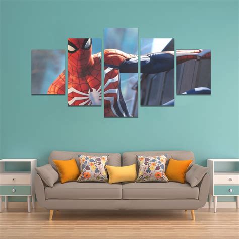 Spider Man Wall Canvas Art Print Set 5 Pieces Decor Super Hero Etsy