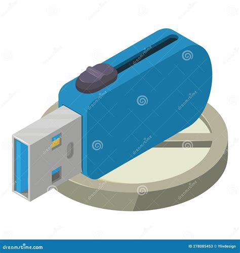 Usb Stick Icon Isometric Vector Modern Blue Portable Flash Drive