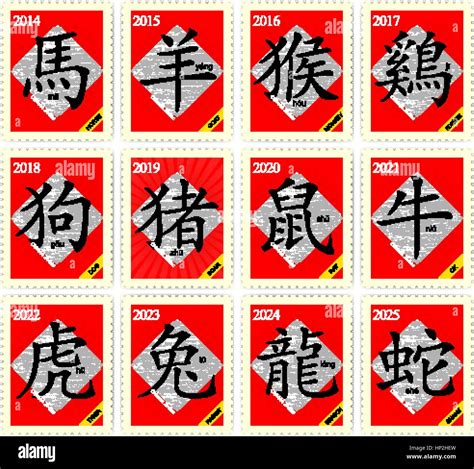12 Chinese Zodiac Postage Stamp Stock Vector Images Alamy