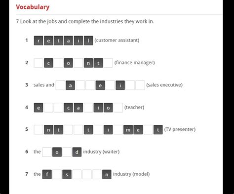 Vocabulary 7 Look At The Jobs And Complete The Industries They Work In