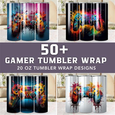 50 Gamer Tumbler Wrap Bundle 3d Gamer Tumbler Wrap For 20 Oz Skinny