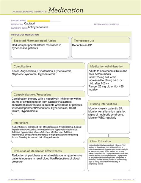 Captopril ATI Medication Template Fsfdfd ACTIVE LEARNING TEMPLATES