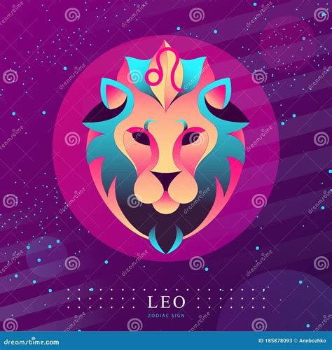 Modern Magic Witchcraft Card With Astrology Leo Zodiac Sign Lion Head