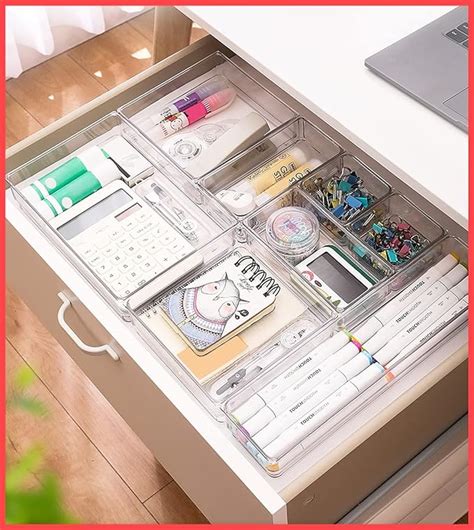 Wolpin Pcs Clear Plastic Drawer Organizers Set Multipurpose