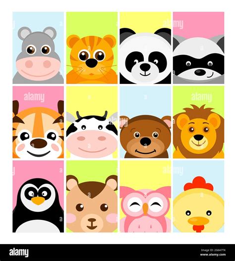 Ilustración vectorial de adorables y lindos animales de bebé en fondos de color para banner ...