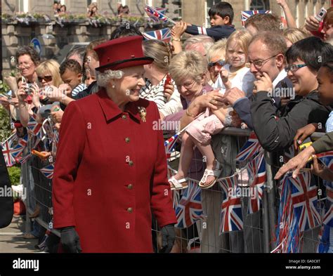 Britains Queen Elizabeth Ii During Visit To St Georges Square Hi Res