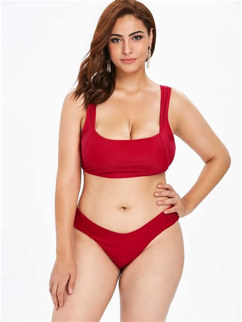 26 OFF Plus Size High Cut Square Neck Bikini Set Rosegal