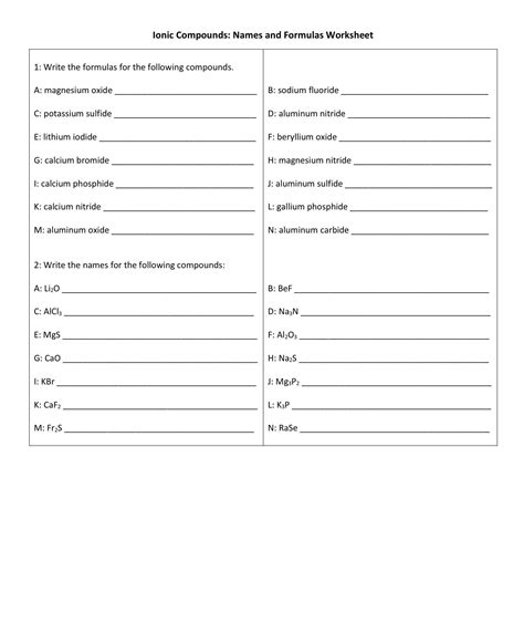 Writing Chemical Names And Formulas Worksheet