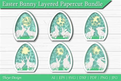 Easter Bunny Layered Papercut Svg Bundle Graphic By Theyo Design