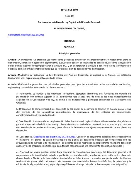 LEY 152 DE 1994 LEY 152 DE 1994 Julio 15 Por La Cual Se Establece
