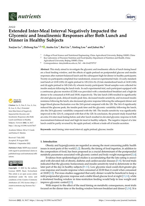 PDF Extended Inter Meal Interval Negatively Impacted The Glycemic And