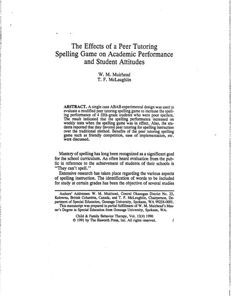 Pdf The Effects Of A Peer Tutoring Spelling Game On Academic