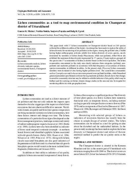 (PDF) Lichen communities as a tool to map environmental condition in Champawat district of ...