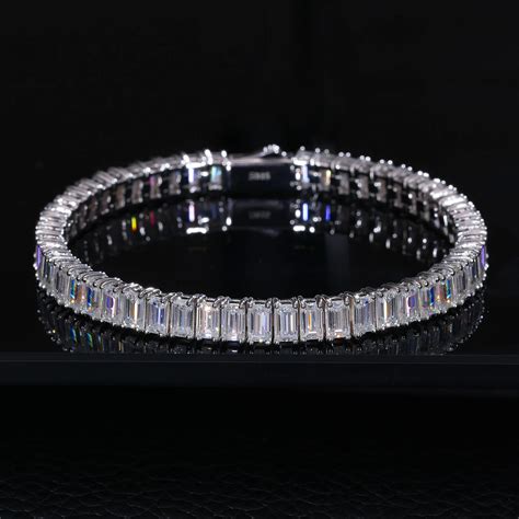 Pass Diamond Tester 5mm 3mm 26ct Baguette Moissanite Tennis Bracelet