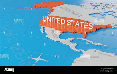 United States Highlighted On A White Simplified D World Map Digital