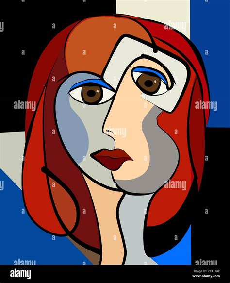 Colorful Background Cubism Art Style Abstract Portrait Brown Hair