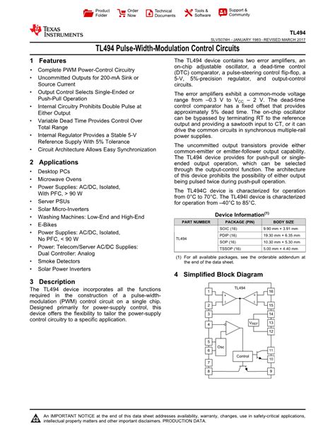 Tl Pulse Width Modulation Control Circuits Datasheet Rev H Docslib