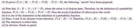 Solved 3 To Prove P A∪b P A P B −p A∩b The Following