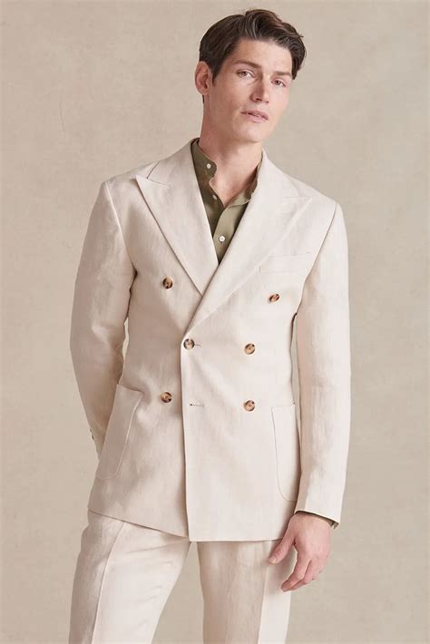 Cream Double Breasted Linen Jacket In 2024 Double Breasted Suit Men Classy Suits Mens Outfits