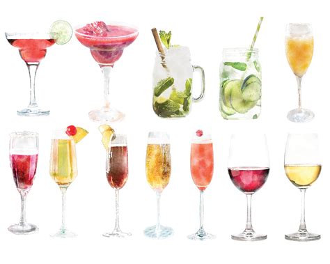 Watercolor Cocktail Graphics Cocktail Clipart Signature Etsy