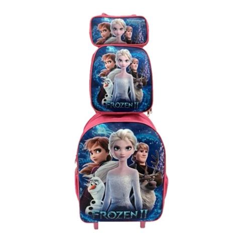 Kit Mochila Infantil Frozen Elsa E Ana Rosa Rodinhas Lancheira