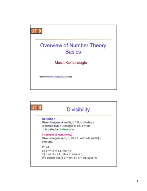 Overview Of Number Theory Basics Divisibility