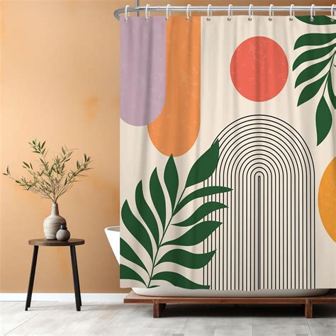 Boho Mid Century Shower Curtain Beige Abstract Bohemian Neutral Shower