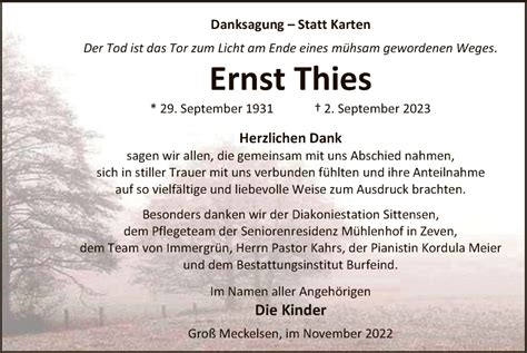 Traueranzeigen Von Ernst Thies Trauer Kreiszeitung De