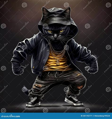 A Cat in Hip-hop Outfit Digital Art Stock Illustration - Illustration ...