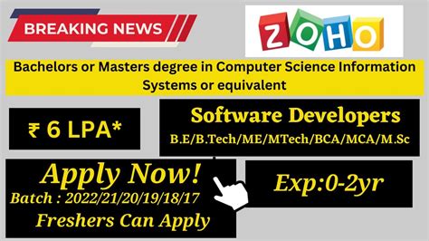 Zoho Off Campus Hiring Lpa Yr Software Developers