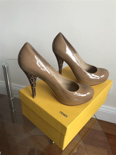 Fendi Patent Nude FF Logo Heel Pump Rare Stunning Wo Gem