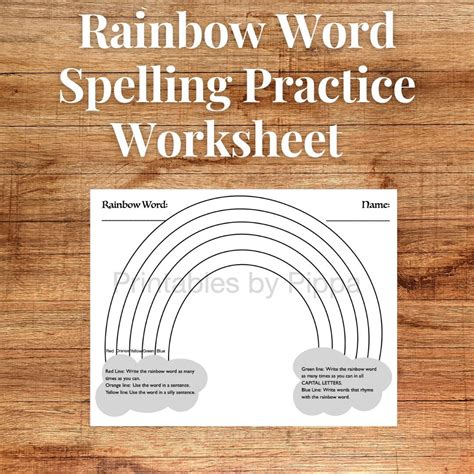 Rainbow Word Worksheet Spelling And Vocab Practice Pdf Etsy