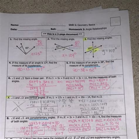 Angle Relationships Answer Pdf