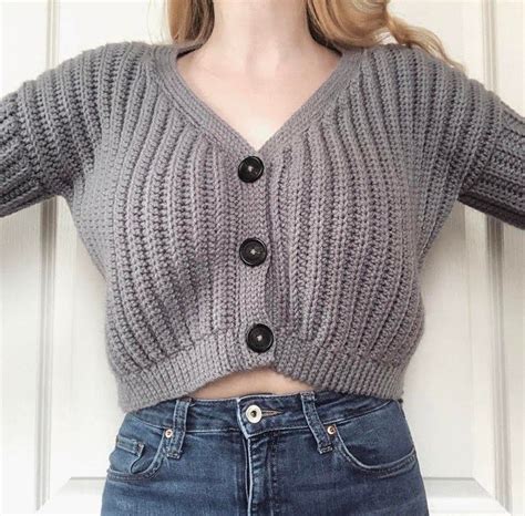 Slouchy Cropped Ribbed Cardigan Crochet Pattern Crochet Sweater