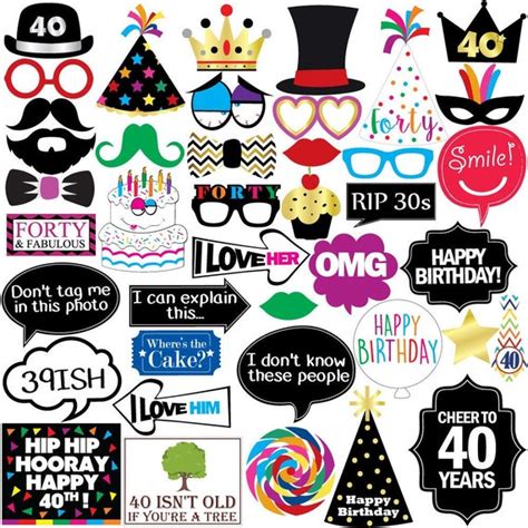 40th Birthday Photo Booth Party Props 40 Pieces Funny 40th Etsy