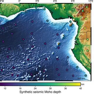 (a) Moho depth of a discretized model derived from CRUST1.0. This map ...