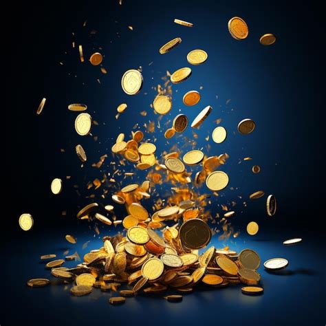 Premium Photo Gold Coins Explosion In Blue Background