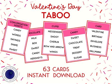 Valentines Day Taboo Game Valentines Game Valentine Party Game Class