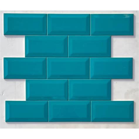 Aqua Blue Bevelled Subway Tile Inch Inch