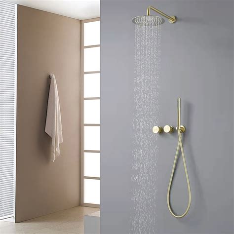 12 Wall Mounted Rain Shower System With Hand Shower Brushed Gold Homary