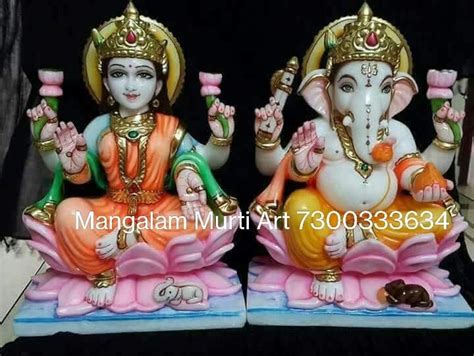 White Plain Marble Lakshmi Ganesh Statue For Temple Size Feet At