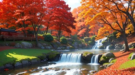 Premium AI Image | Red maple trees and beautiful japanese scenery