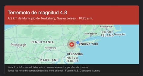 Terremoto De Magnitud Sacude Tewksbury Nueva Jersey Se Siente En