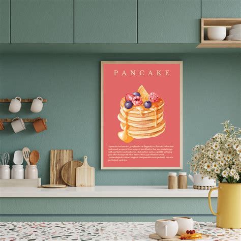 Kitchen Wall Art Pancake Print Strawberry Blueberry Chocolate Pancake Prints Digital Download